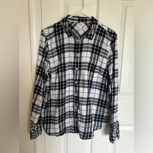 J. Crew women’s black white & blue button down flannel. Size L. 100% cotton.